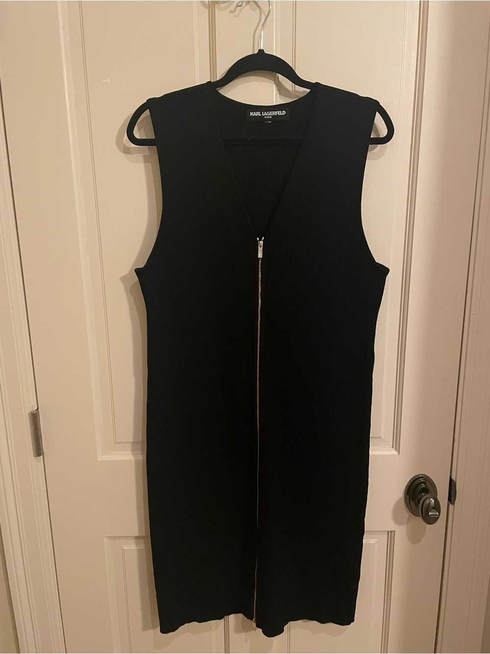 Karl Lagerfeld Black Sleeveless Zip-Front Midi Dress